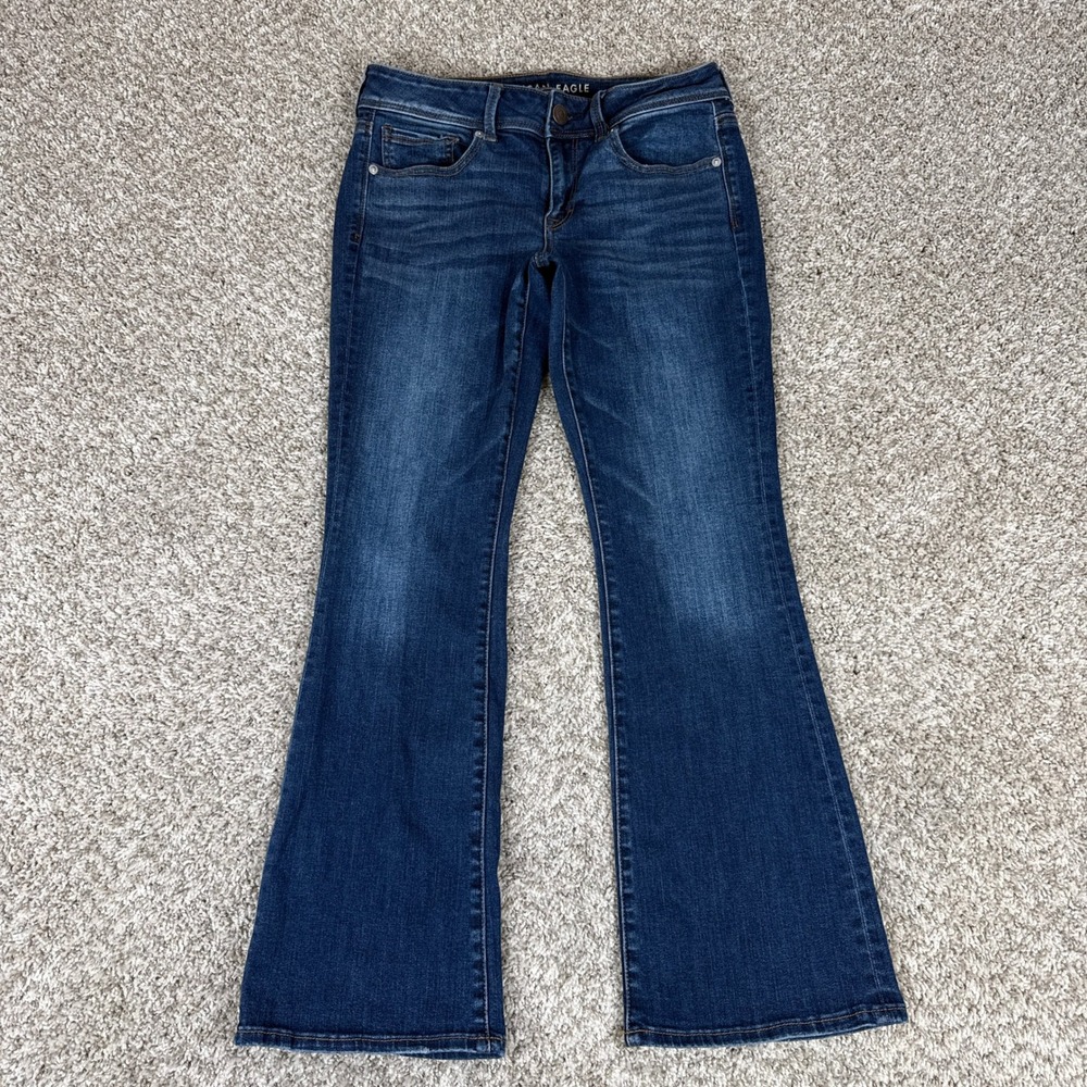 American Eagle Jeans Womens 6 Short Blue Kick Boot Super Stretch Dark Wash Boho